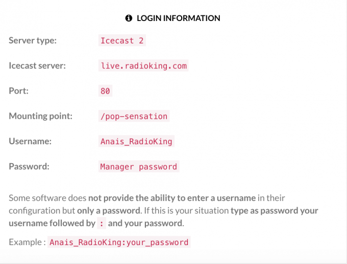 ladiocast user password